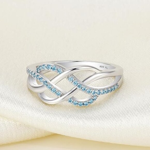 YL Celtic Knot Twisted Knot Ring Birthstone Infinity Rings - Aquamarine - March - Picture 5 of 6